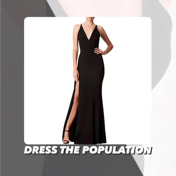 NWT Dress The Population Iris Slit Crepe Gown - Picture 1 of 15